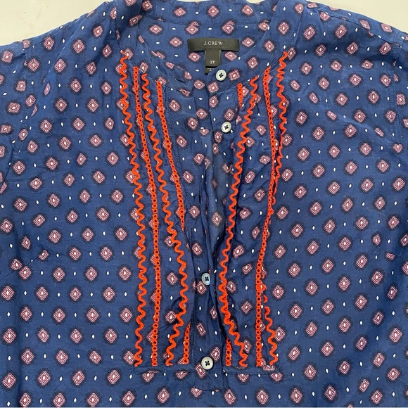 J.Crew Boho Blue  Bell Sleeve Ruffle Blouse - Picture 3 of 9